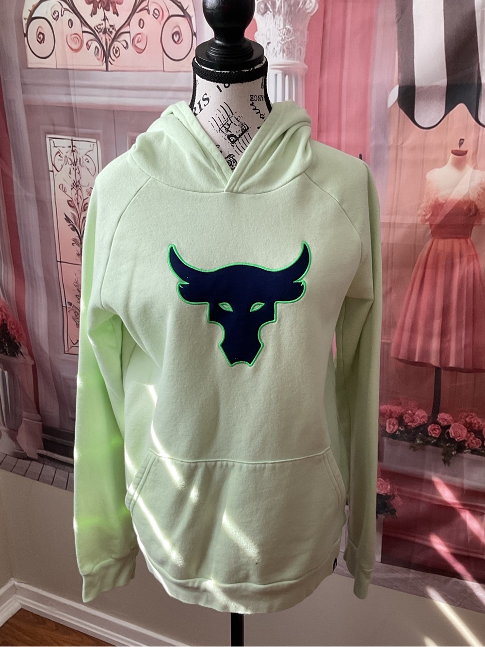 Under Armour Light Green Hoodie with Navy Bull Logo